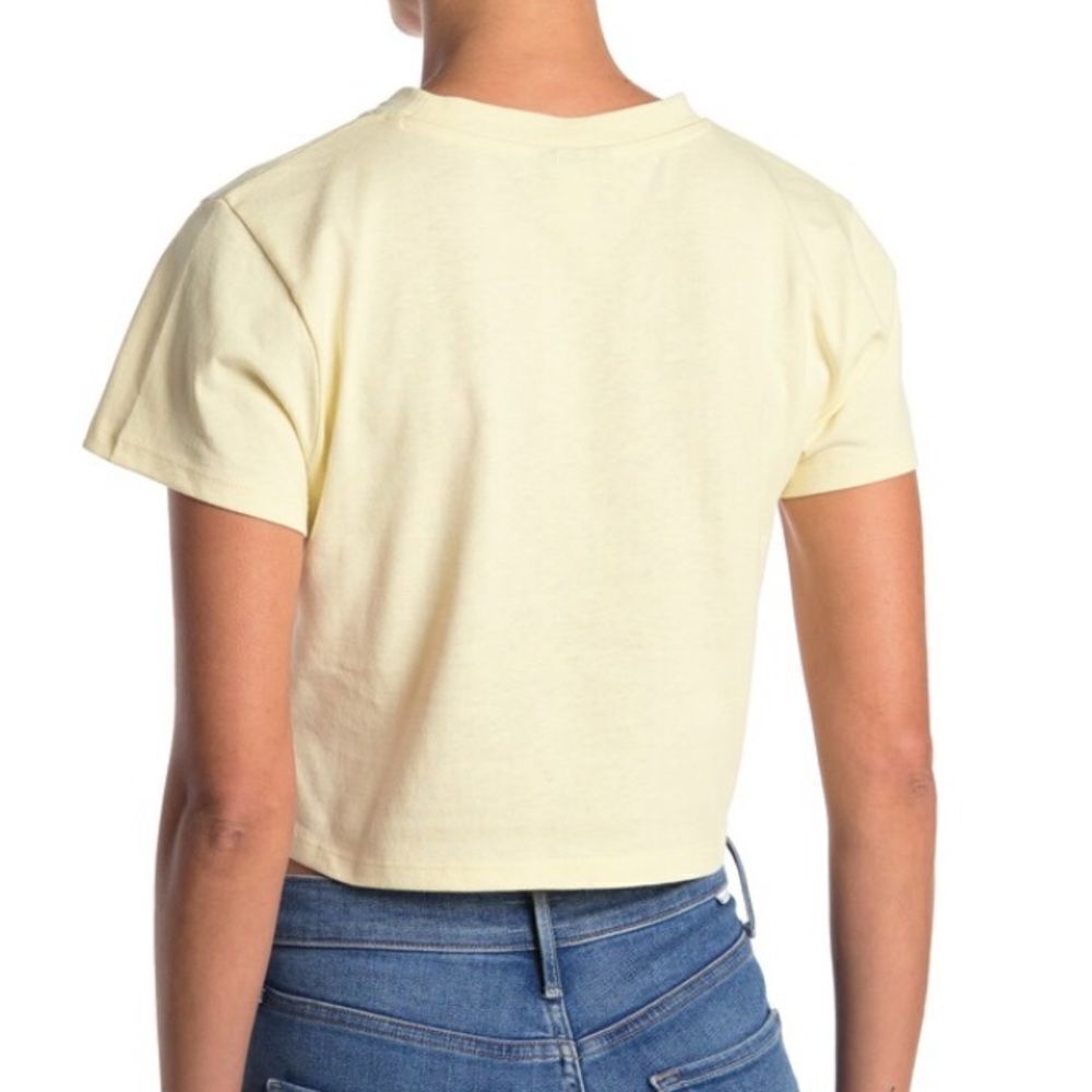 TOPSHOP 4 Pastel Yellow Black Embroidered New York Short Sleeve Crop Tee - Picture 2 of 7